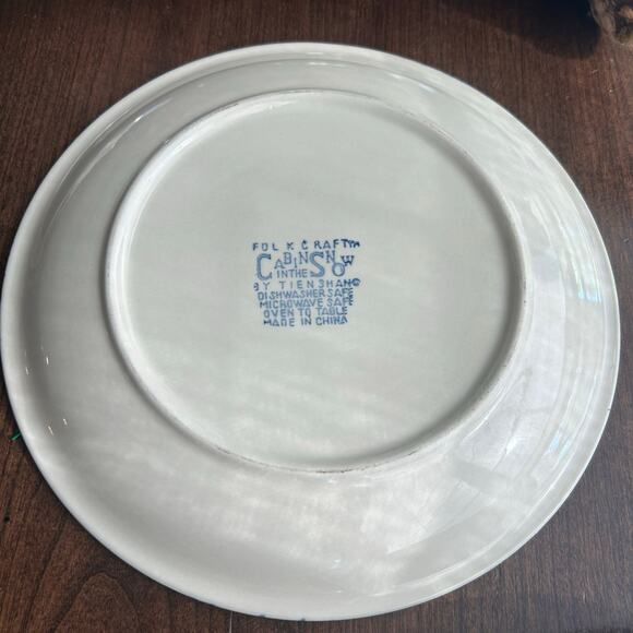 4 dinner Cabin In The Snow by TIENSHAN Christmas plates folk craft - Picture 6 of 8